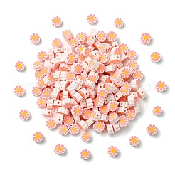 200個の手作りポリマークレイビーズ  花  ピンク  9x4.5mm  穴：1.8mm&nbsp;PORC-CJ0002-10