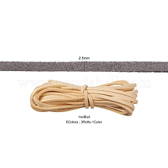 5連売り5色フェイクスエードコード  フェイクレース  ミックスカラー  2.5~2.8x1.5mm  約1.09ヤード（1m）/連  1本/色&nbsp;LW-FS0001-01C