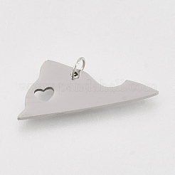 変色しにくい201ステンレススチールペンダント  バージニア州の地図  ステンレス鋼色  10x24x1mm  穴：3mm&nbsp;STAS-T038-86