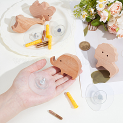動物柄木製ハンガー 4個、4スタイル  壁に取り付けられたコートフック  装飾キーホルダー  帽子スカーフハンドバッグ収納バスルーム用  混合図形  42~74x56~69x35~36mm  1個/スタイル&nbsp;AJEW-PH0007-77A