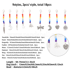 18Pcs 9 Style Chakra Theme Natural & Dyed Malaysia Jade Beaded Pendant Decorations&nbsp;HJEW-CA0001-47