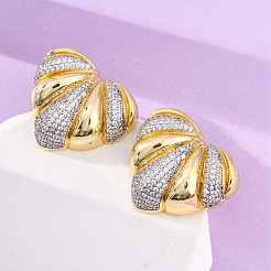 ハート真鍮マイクロパヴェクリアキュービックジルコニアスタッドピアス  長持ちメッキ  鉛フリー＆カドミウムフリー  18KGP本金メッキ  25x29mm&nbsp;EJEW-H158-13GP