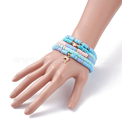 5Pcs 5 Style Polymer Clay Heishi Beaded Stretch Bracelets Set with Star and Dolphin Drop&nbsp;BJEW-JB07539