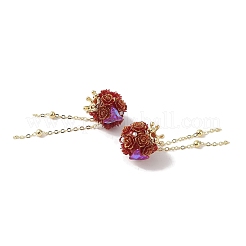 Handmade Flower Polymer Clay Rhinestone Tassel Dangle Beads&nbsp;CLAY-H003-02G-02