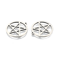 変色しない201ステンレススチールペンダント  中空  スターとリング  ステンレス鋼色  27x25x1.5mm  穴：1.4mm&nbsp;STAS-N098-101P
