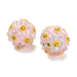 樹脂入りポリマー粘土ラインストーンビーズ  DIYジュエリーやペンの装飾に  笑顔の花  ピンク  18~19x19~19.5x19~19.5mm  穴：1.8~2mm&nbsp;RESI-Z045-03B