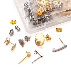 304ステンレススチールスタッドピアス金具  カン付き  混合図形  ミックスカラー  96個/箱&nbsp;STAS-TA0004-38