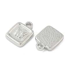 304ステンレスペンダント  蝶のチャームが付いた正方形  ステンレス鋼色  17x12x3mm  穴：2.5mm&nbsp;LS-STAS-L293-13P