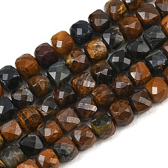 天然石タイガーアイビーズ連売り  多面カット  キューブ  4x4mm  穴：0.8mm  約80個/連  15.35''（39センチメートル）&nbsp;X-G-B107-B02-02
