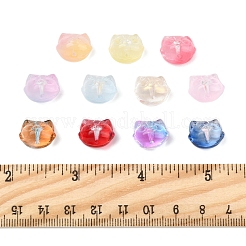 120個 11色透明スプレーペイントガラスビーズ  猫の形  12.5x14x11mm  穴：1.4mm&nbsp;GLAA-FS0002-12A