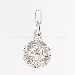 Eco-Friendly Rack Plating Brass Hollow Round Cage Pendants&nbsp;KK-M180-15P-NR