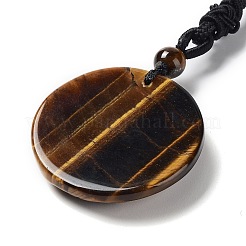 Natural Tiger Eye Tree of Life Pendant Necklace with Nylon Rope&nbsp;NJEW-H009-03-07