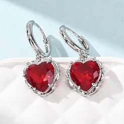 Valentine's Day Heart Brass & Glass Hoop Earrings&nbsp;EJEW-Z164-23P-01
