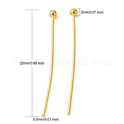 真鍮のボールヘッドピン  カドミウムフリー＆鉛フリー  ゴールドカラー  25x0.5mm  24ゲージ  ヘッド：2mm  約781個/50g&nbsp;X-KK-R020-06G