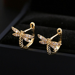 Brass Micro Pave Cubic Zirconia Dragonfly Hoop Earrings for Women&nbsp;WG01AB9-01