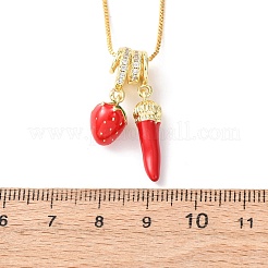 Brass Micro Pave Clear Cubic Zirconia with Enamel Red Pendant Necklaces&nbsp;NJEW-D348-04A-G