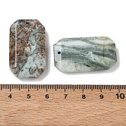 天然インド産グリーンラインジャスパーペンダント  幾何学的なチャーム  多面カット  長方形  35~36x20~21x6.5~7mm  穴：1.4~1.5mm&nbsp;GG-CBAD7AB-02A