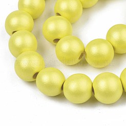 塗られた天然木のビーズ連売り  ラウンド  きいろ  15~16x14~15mm  穴：3.5~4.5mm  約25個/連  14.25インチ〜14.33インチ（36.2cm〜36.4cm）&nbsp;WOOD-S053-58J