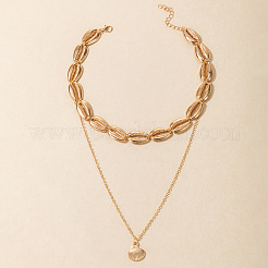 Summer Beach Shell Shape Pendant Alloy Double Layer Necklaces for Women&nbsp;FS-WG90F2C-01