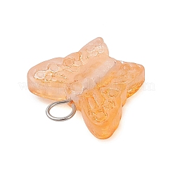 スプレー塗装されたガラスの蝶のペンダント  304ステンレススチールループ付き  ステンレス鋼色  17x15.5x5.5mm  穴：3.8mm&nbsp;PALLOY-JF03847-01