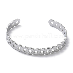 304ステンレススチール製カフバングル  女性用カーブチェーンバングル  ステンレス鋼色  内径：2.38x2.09インチ（6.05x5.3cm）&nbsp;BJEW-A160-03P