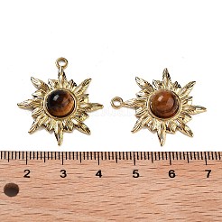 イオンプレーティング（IP）304ステンレスペンダント  ナチュラルタイガーアイチャーム  18KGP本金メッキ  太陽  28x25x6.5mm  穴：2mm&nbsp;STAS-U014-03A-G
