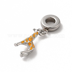 304 ステンレススチール エナメル ヨーロピアン ダングル チャーム  大穴ペンダント  キリン  ステンレス鋼色  28mm  キリン：17x8.5x3mm  穴：4.5mm&nbsp;STAS-G308-04P
