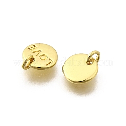 真鍮製チャーム  ワード「love」を刻まれたフラットラウンド  ラックめっき  持続的なメッキ  カドミウムフリー＆鉛フリー  丸カン付き  18KGP本金メッキ  7.5x1.5mm  穴：2mm&nbsp;KK-I275-14G-01