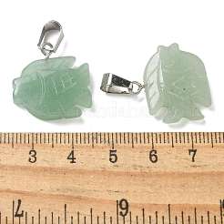 天然石グリーンアベンチュリンペンダント  201ステンレススチール製金具付き  魚  19x20x5.5mm  穴：4x7mm&nbsp;G-B127-16P-03