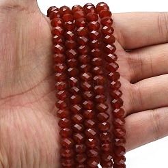 天然石カーネリアンビーズ連売り  染め＆加熱  多面カット  ロンデル  8x5.5mm  穴：1.2mm  約69個/連  15.16''（38.5センチメートル）&nbsp;G-Z111-A10