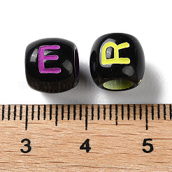 スプレープリントの不透明アクリルヨーロピアンビーズ  大穴ビーズ  手紙付きバレル  ミックスカラー  9x8mm  穴：5mm  約1500個/500g&nbsp;SACR-P031-10B