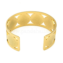 304 Stainless Steel Wide Hollow Saint Benedict Medal Open Cuff Bangles&nbsp;LS-BJEW-S154-01G