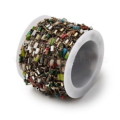 Handmade 304 Stainless Steel Natural Imperial Jasper Column Link Chains&nbsp;CHS-L032-04G