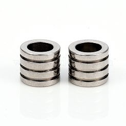 変色しない201ステンレススチールヨーロピアンビーズ  大穴ビーズ  溝付き柱  ステンレス鋼色  9.8x8mm  穴：6mm&nbsp;STAS-I149-33B
