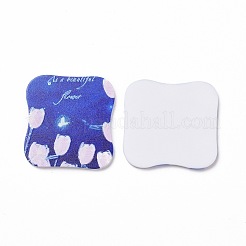 アクリルカボション  ヘアピン用  ヘア＆イヤリングアクセサリー  花模様の長方形  ブルー  36x34x2.5mm&nbsp;MACR-C002-07