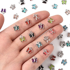45 個 9 色のガラスチャーム  蝶  真鍮パーツ  長持ちメッキ  ミックスカラー  8.5x7x2mm  穴：1mm  5個/カラー&nbsp;KK-FS0001-67