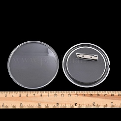 無地のフラットラウンド型アクリル製ボタンピンバッジ（鉄製ピン付き）  写真ボタンブローチピン用のブローチカボションセッティング  透明  75x8mm&nbsp;FIND-L029-01P-03