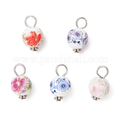 Handmade Flower Printed Porcelain Ceramic Pendants&nbsp;PALLOY-JF03928