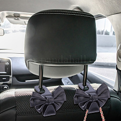プラスチック製の車用フック  蝶結びの合成皮革付き  ブラック  95x110x85mm&nbsp;AJEW-WH0270-846B