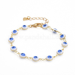 Brass Enamel Evil Eye Link Chain Bracelets & Necklaces Jewelry Sets&nbsp;SJEW-JS01191