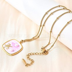 夏のビーチ 304 ステンレススチール ラベンダー エナメル ペンダントネックレス 女性用  プラスチックパール付き  18KGP本金メッキ  亀のいる広場  15.75インチ（40cm）  ペンダント：22.5x20x4.5mm&nbsp;NJEW-U043-01A-G