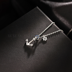 Vintage S925 Silver Ship Anchor Rudder Necklace Unique Design Collarbone Chain&nbsp;AJ6601