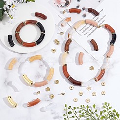 DIYビーズジュエリー作りの発見キット  湾曲チューブccbプラスチック&アクリル&真鍮&鉄ラインストーンスペーサービーズを含む  コーヒー  142個/箱&nbsp;DIY-PH0013-57