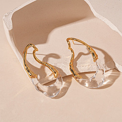 Irregular Brass & Resin Hammered Frame Stud Earrings for Women&nbsp;WG5EB90-01