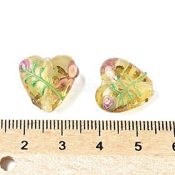 手作りの透明ランプワークビーズ  花とハート  ライトカーキ  14.5~15x15~15.5x9~10mm  穴：2mm&nbsp;BLOW-D300-07K
