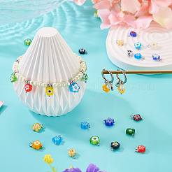 20個の手作りミルフィオリガラスチャーム  花  真鍮のループ付き  ミックスカラー  10~12x7~9x3~3.5mm  穴：1.8~2mm&nbsp;PALLOY-TADJ00003