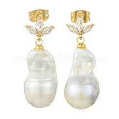 Brass Micro Pave Cubic Zirconia Stud Dangle Earrings for Women&nbsp;EJEW-JE07279-01