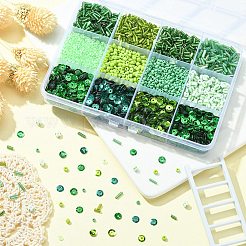 DIYビーズジュエリー作りの発見キット  ガラスラッパ、ラウンドシード、PVCパイレットビーズを含む  グリーン&nbsp;SEED-YW0002-31