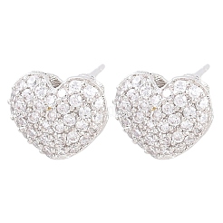 Brass Micro Pave Clear Cubic Zirconia Stud Earrings&nbsp;EJEW-G471-31P-03