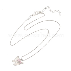 Alloy Pave Pink Cubic Zirconia Enamel White Cat Shape wtih Bowknot Pendant Necklaces for Women&nbsp;CU-E001-01P